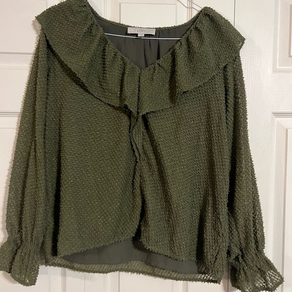 Loft - iridescent blouse, army green. Worn once. - Picture 3 of 4